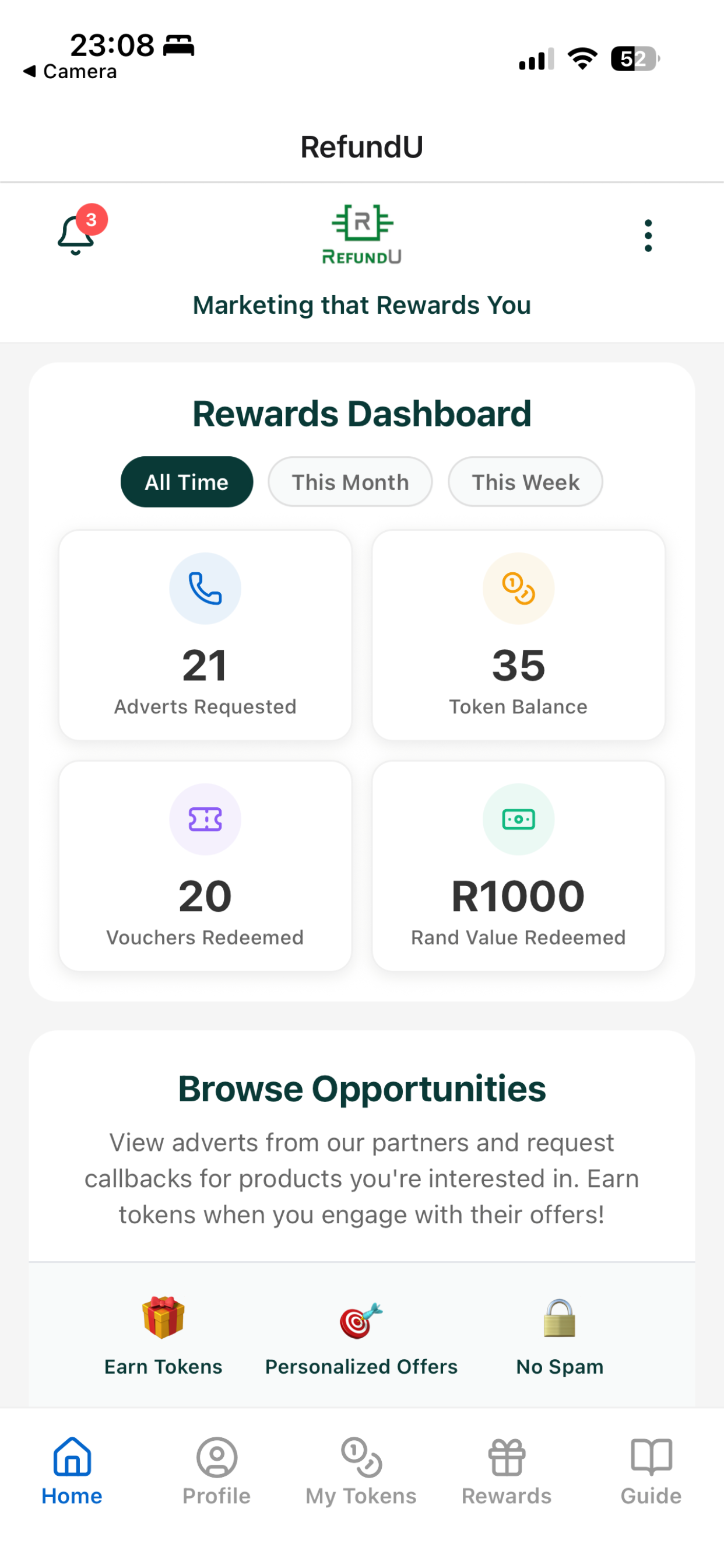 RefundU App - Rewards Dashboard